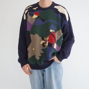VTG Harry Rosen Sport Golf Course Scene Golfer Landscape Cotton Knit Sweater XL
